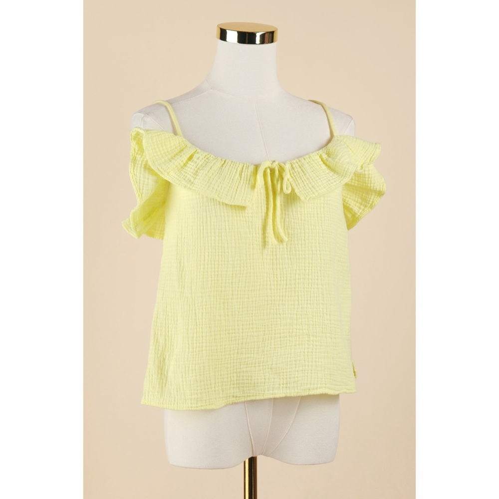 Sz S J. Crew 100% Cotton Lemon Meringue Soft Gauzy Ruffle Camisole Tank Top EUC